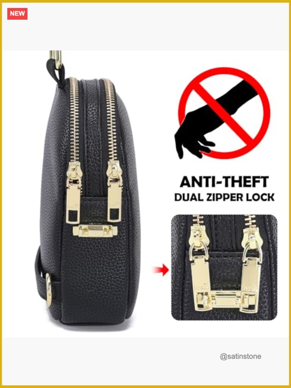 Anti Theft Crossbody Bag with RFID Blocking, Vegan Leather Sling Purse - Picture 3 of 7